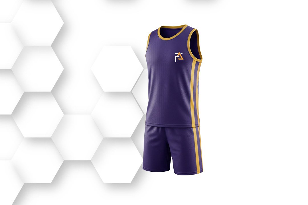 Men’s professional basketball jersey in navy and gold color with athletic design – high-quality sportswear for teams and players.