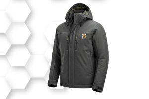 Black hooded leather jacket with front zipper and soft inner lining for modern urban style.