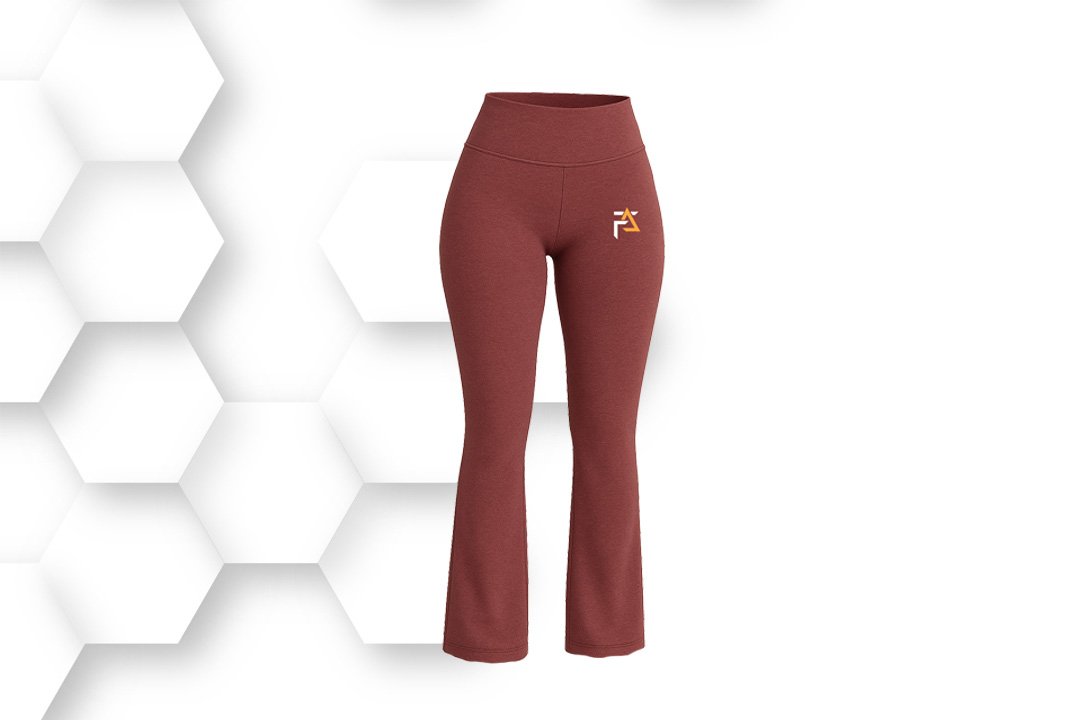 Maroon flared women’s leggings with high-waist fit and stretch fabric, designed for yoga, gym training, and everyday activewear comfort.