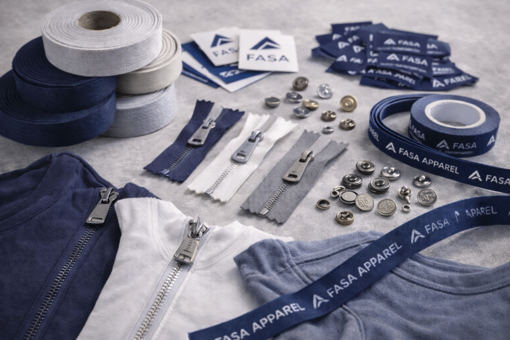 custom zippers and trims for branded apparel manufacturing